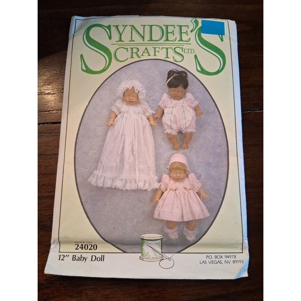 Syndee's Crafts 24020 12" Baby Doll Clothes Pattern  Dress Slip Pants Sealed '94